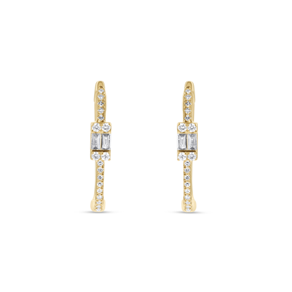 Diamond Baguette Mixed Hoop Earrings in Gold