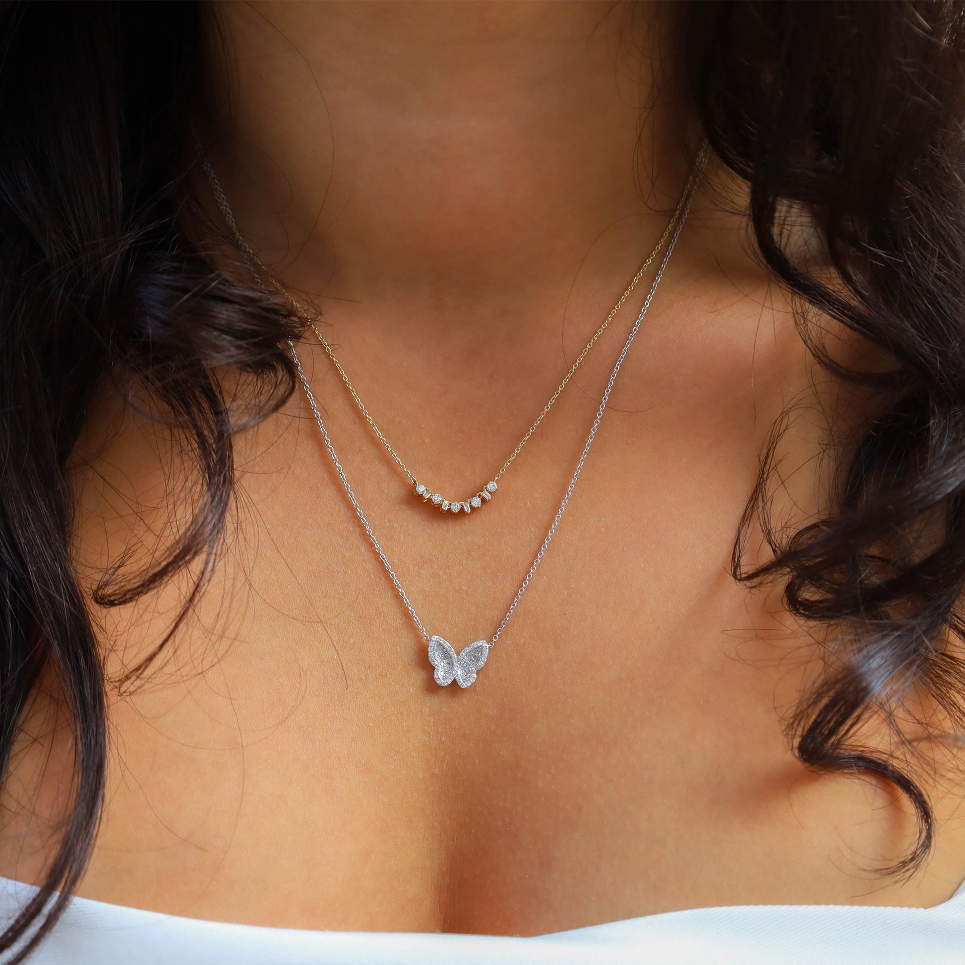 Diamond Bar & Butterfly Necklace 
