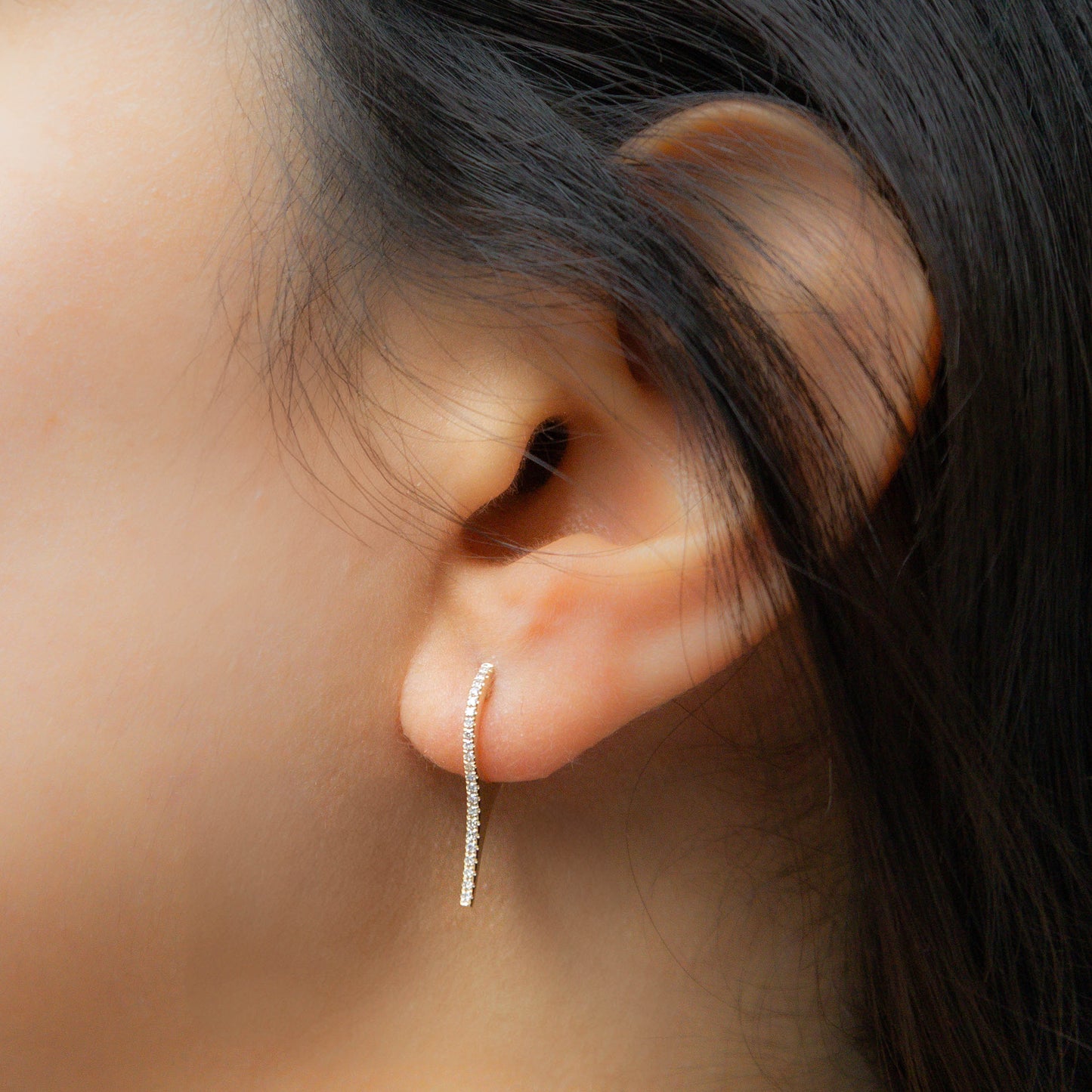 Delicate Diamond Bar Drop Huggie Hoop Earrings from Alexandra Marks Jewelry