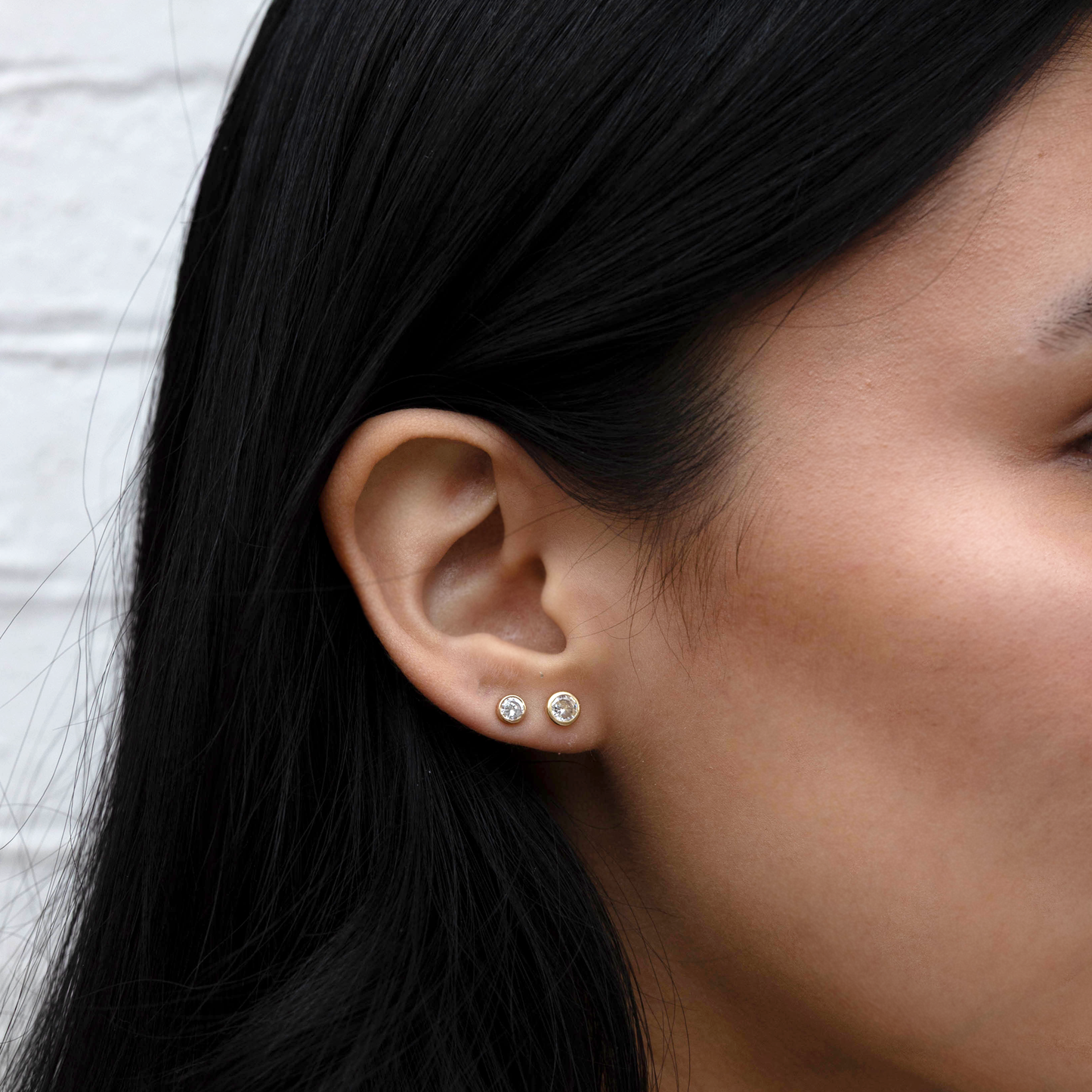 Bezel Set Diamond Stud Earrings in 14kt Yellow Gold 