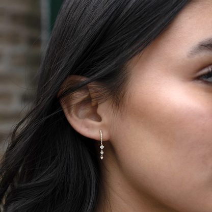 Diamond Charm Drop Huggie Hoop Earrings in 14kt yellow gold