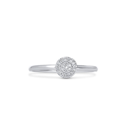 Minimalist Pave' Diamond Disc Ring in White Gold