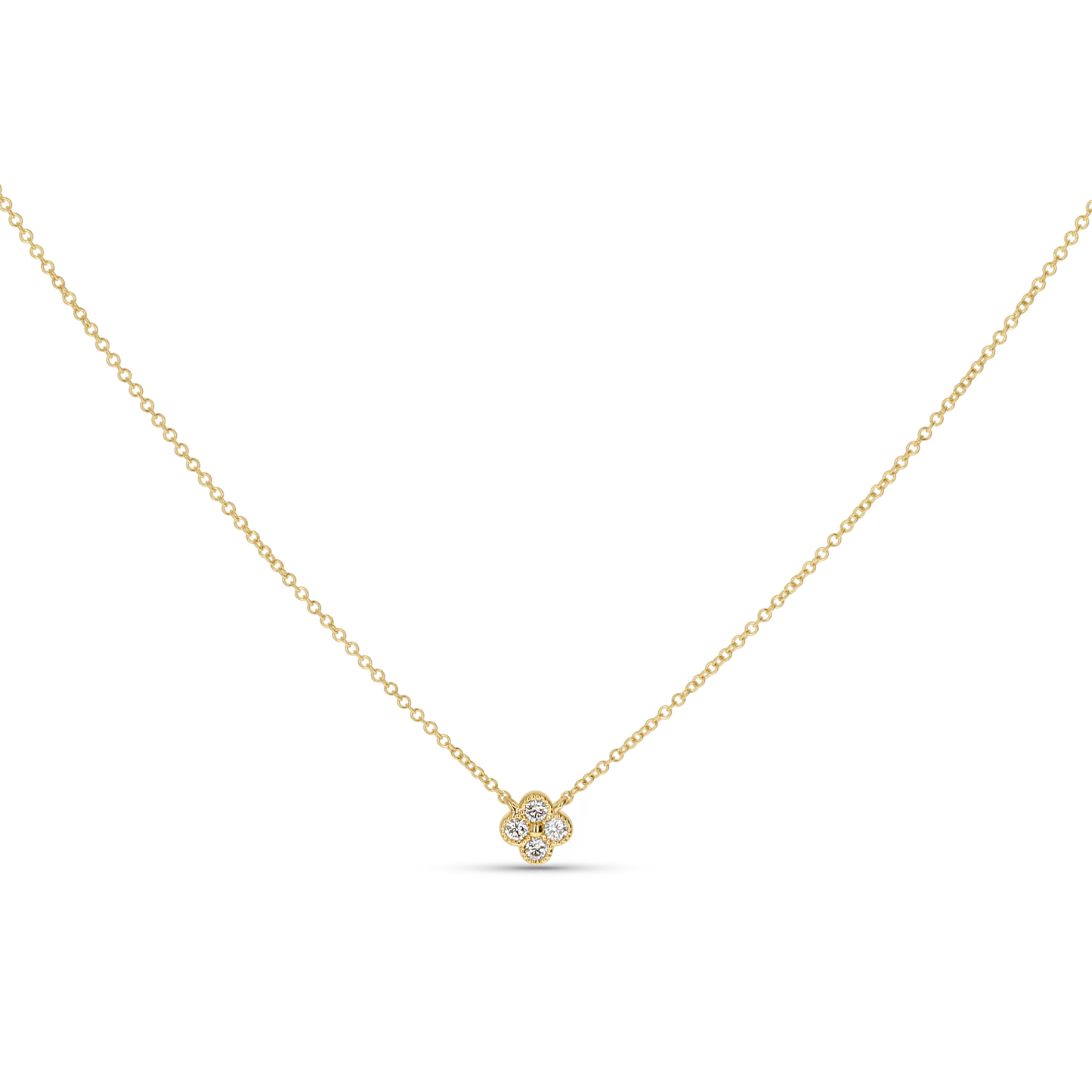 Tiny Diamond Clover Necklace in 14kt Yellow Gold