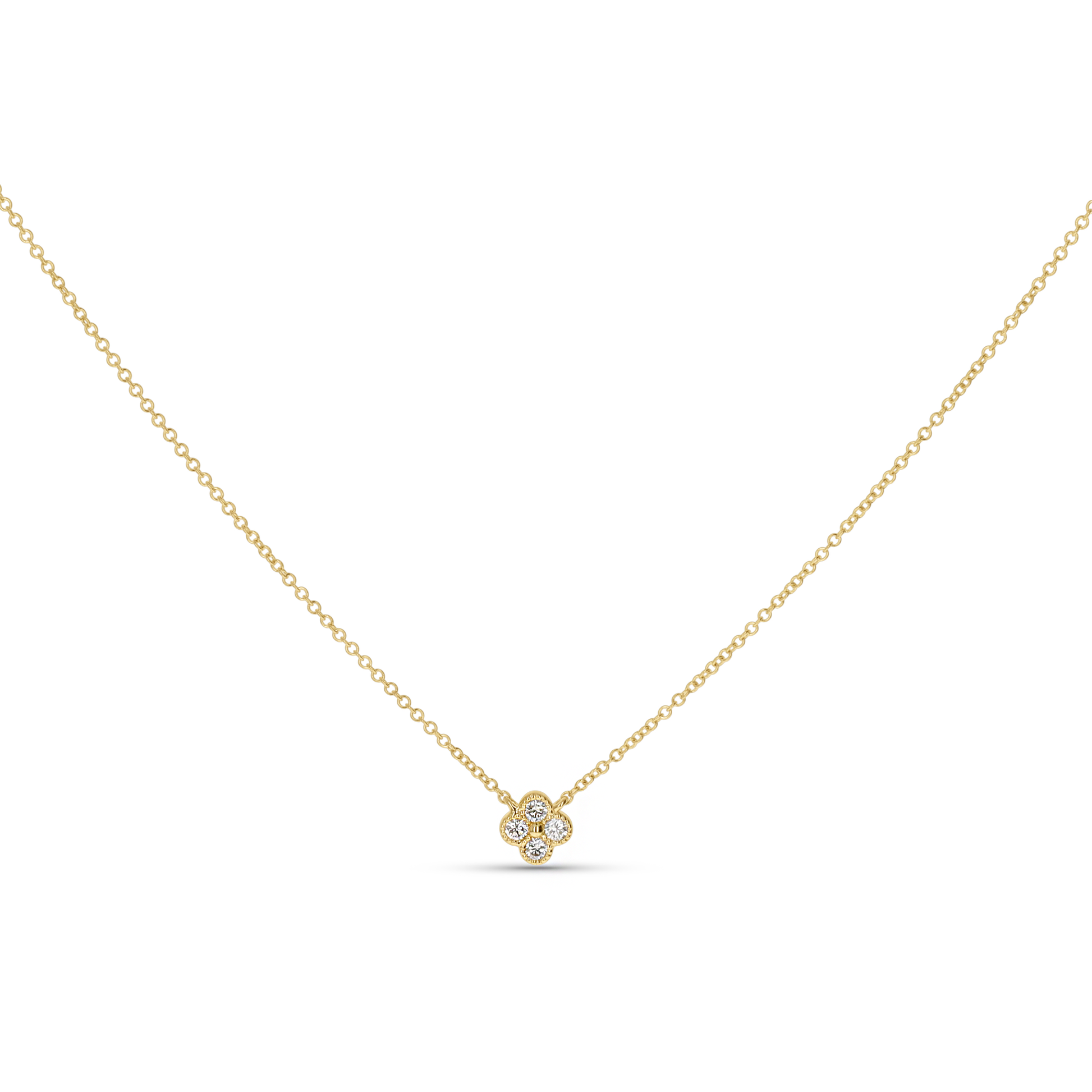 Tiny Diamond Clover Necklace in 14kt Yellow Gold
