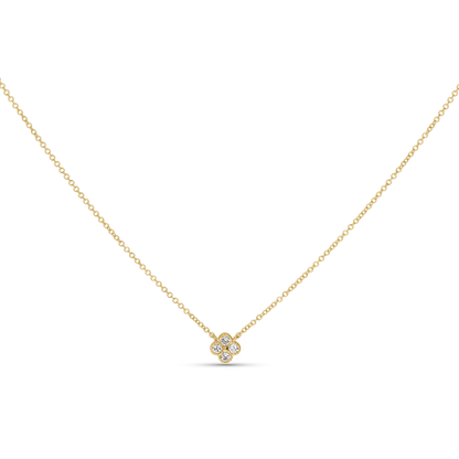 Tiny Diamond Clover Necklace in 14kt Yellow Gold