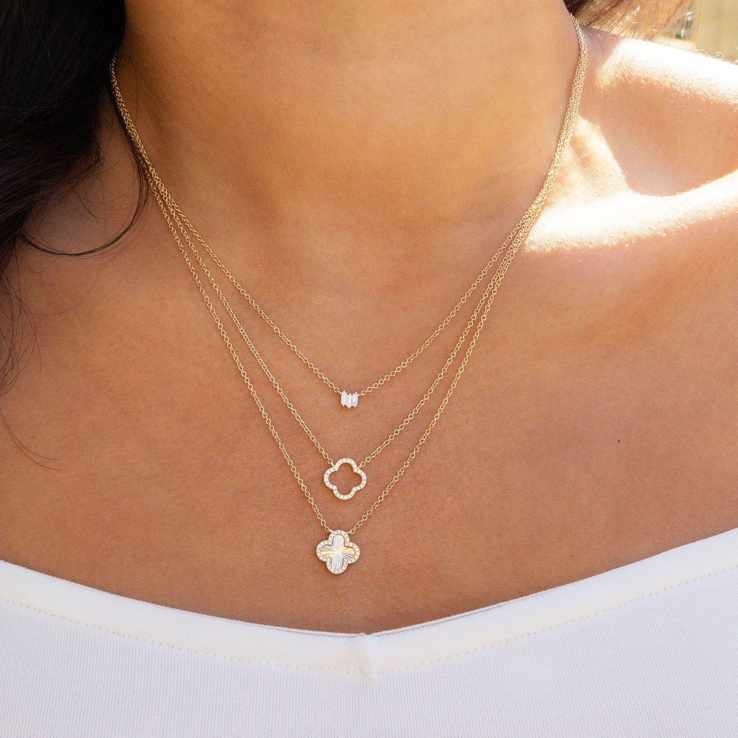Diamond Clover Necklaces in Gold from Alexandra Marks Jewelry