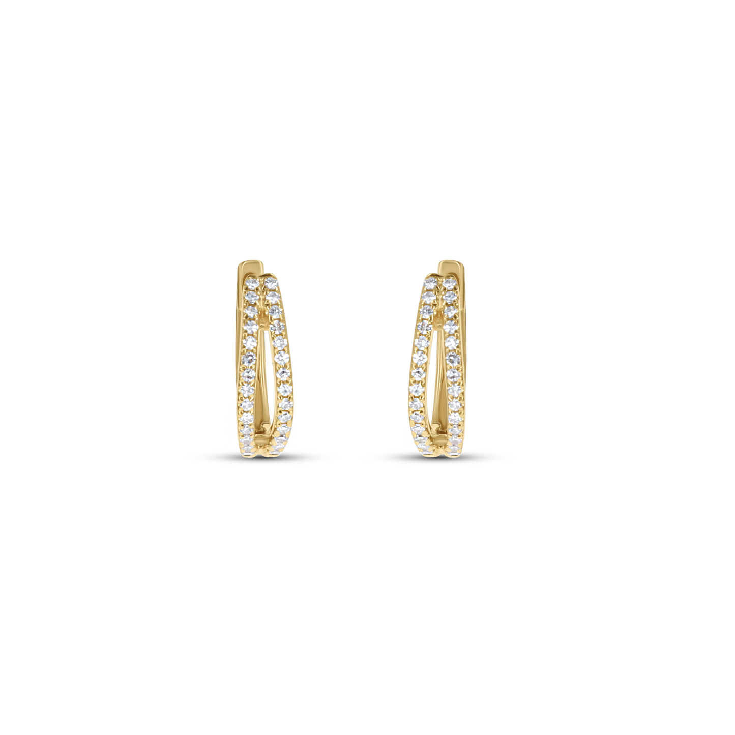 Split Diamond Huggie Hoop Earrings in Yellow Gold. 