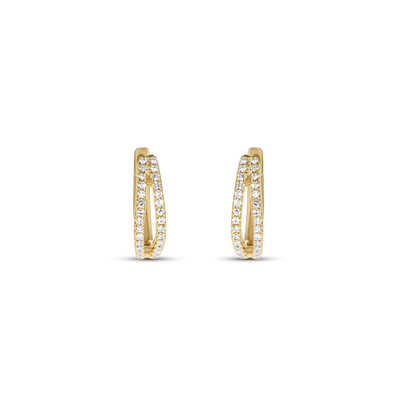 Split Diamond Huggie Hoop Earrings in Yellow Gold. 