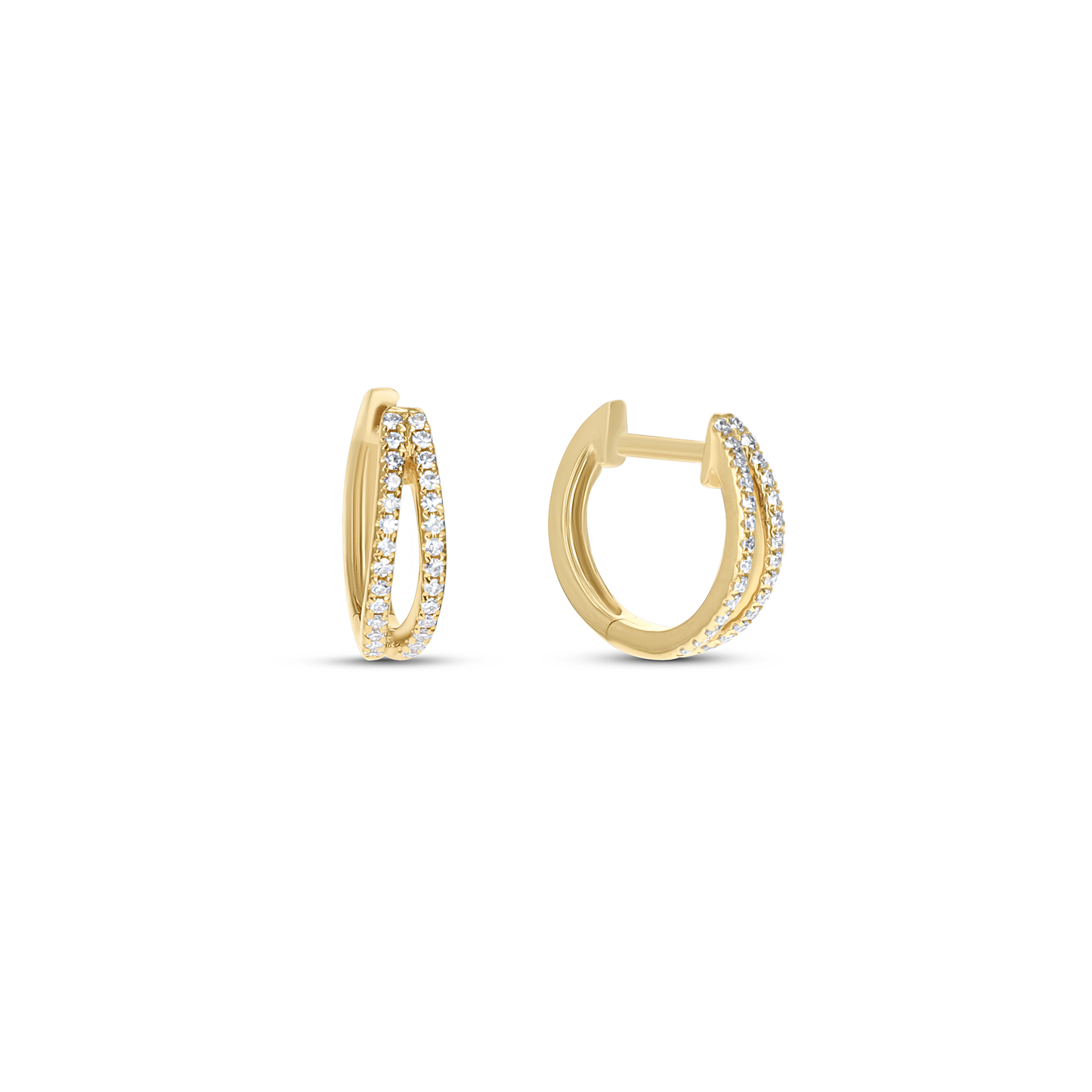 Dainty Open Diamond Hoop Earrings in Yellow Gold From Alexandra Marks Jewelry. 