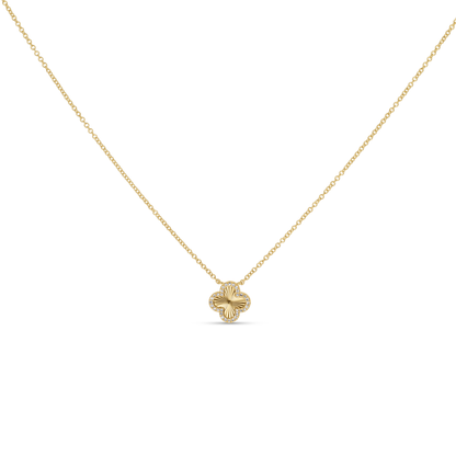 Diamond Designer Clover Necklace in 14kt Yellow Gold From Alexandra Marks Jewelry.