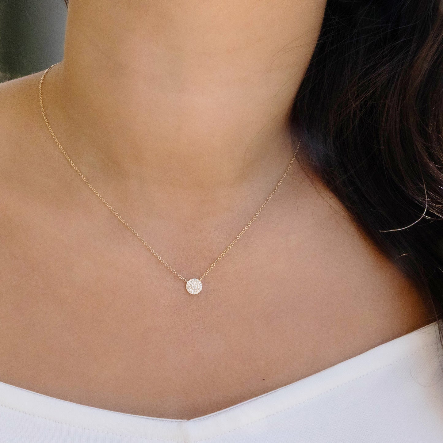 Gold and diamond small disc necklace