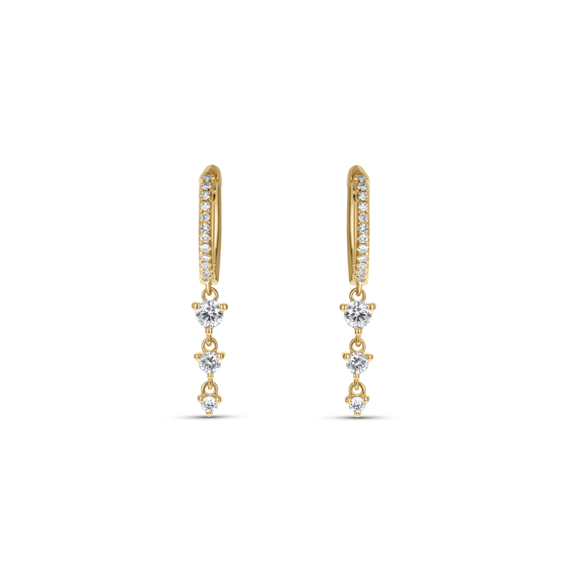 Diamond Drop Charm Hoop Earrings in 14kt Yellow Gold From Alexandra Marks Jewelry