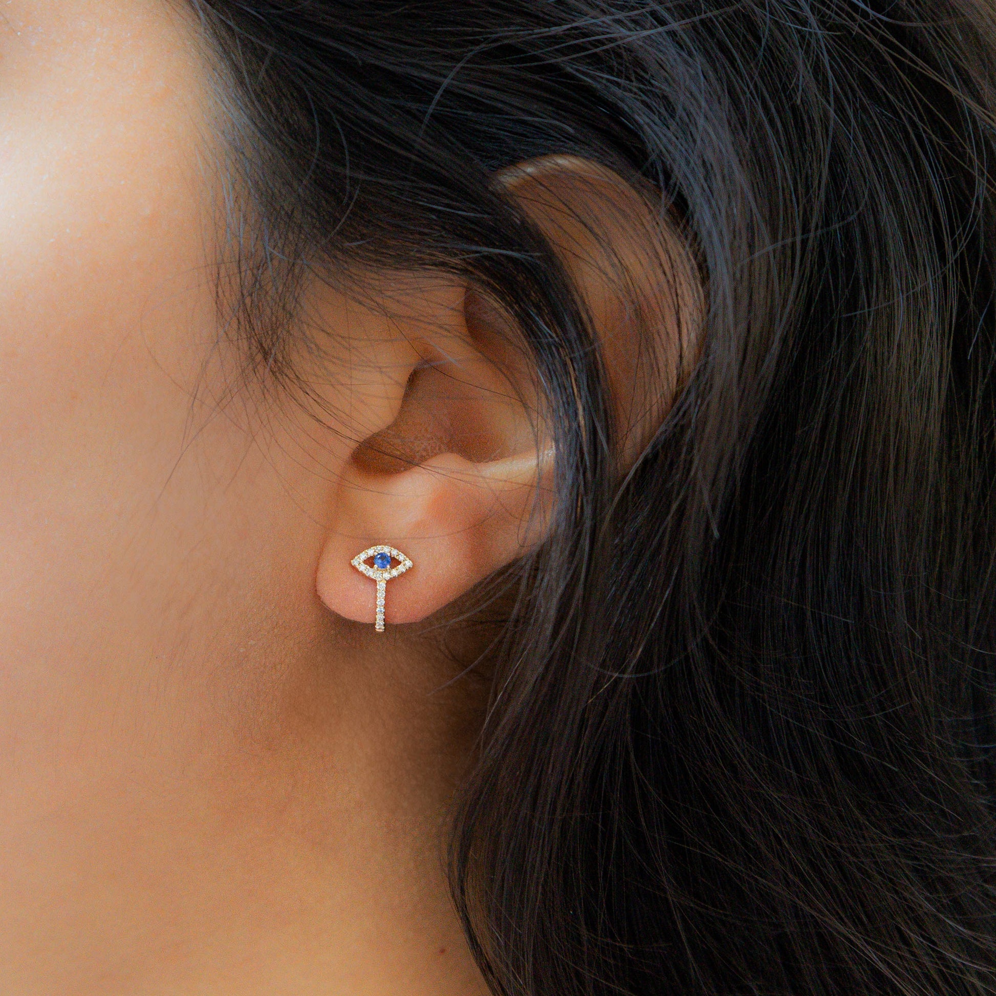 Diamond and Sapphire Evil Eye Earrings