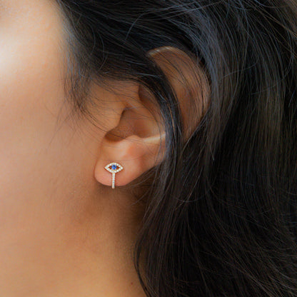 Diamond and Sapphire Evil Eye Earrings