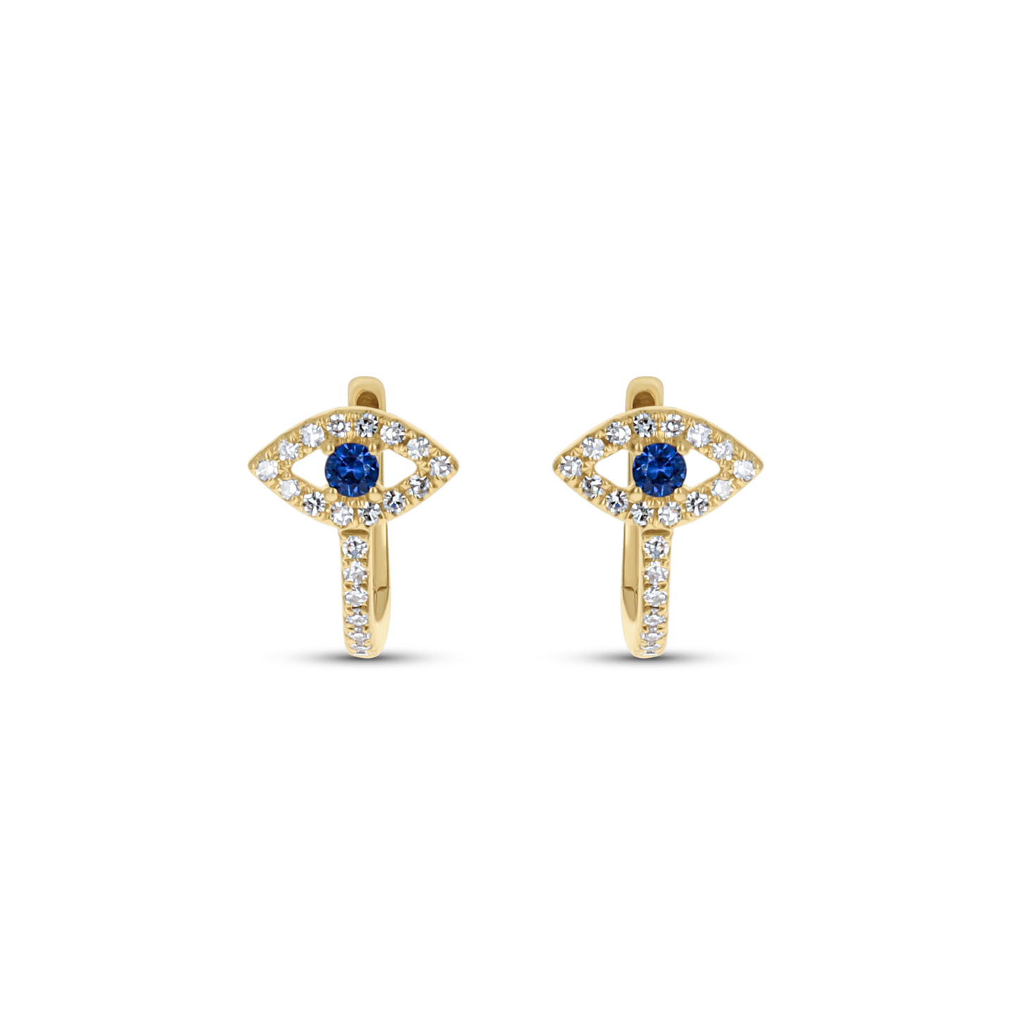 Dainty Diamond Evil Eye Huggie Hoop Earrings in 14kt Yellow Gold