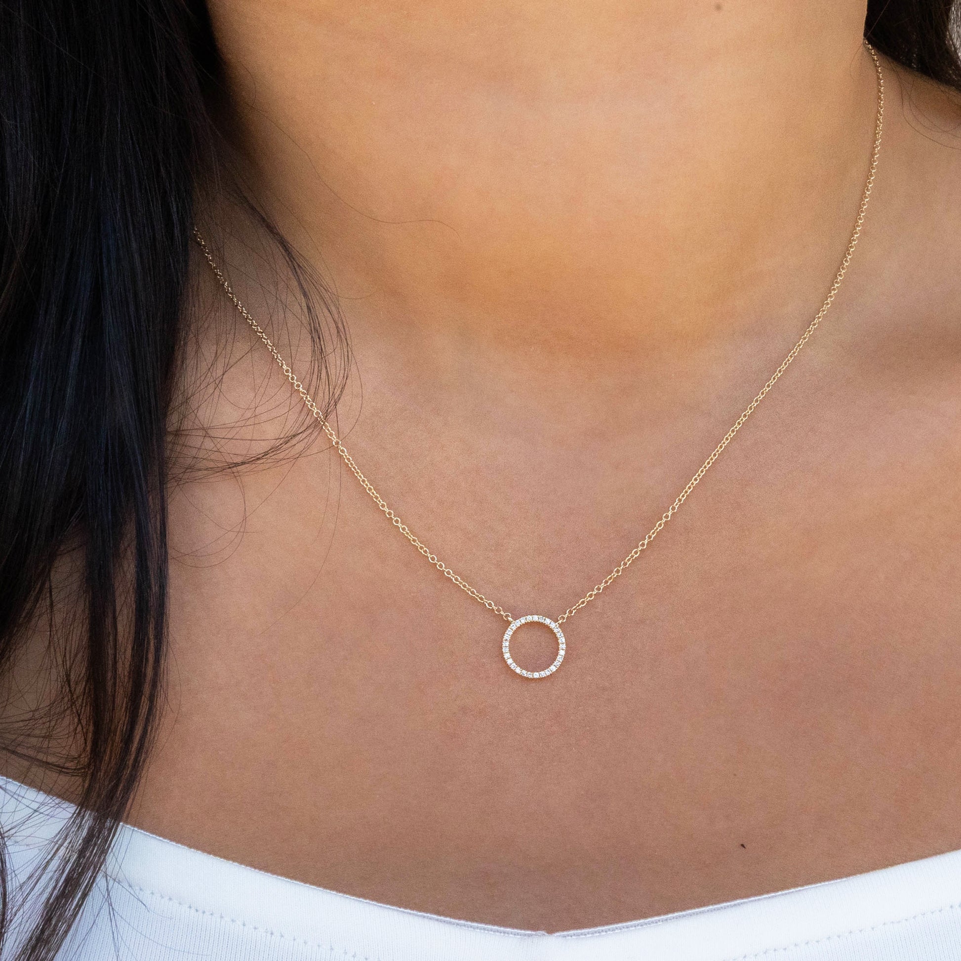 Diamond Open Circle Necklace In Gold