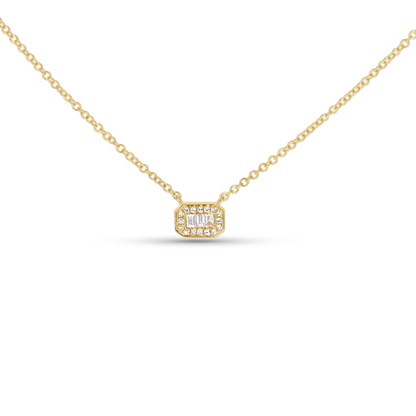 Mini Diamond Halo Pendant Necklace in Yellow Gold. 