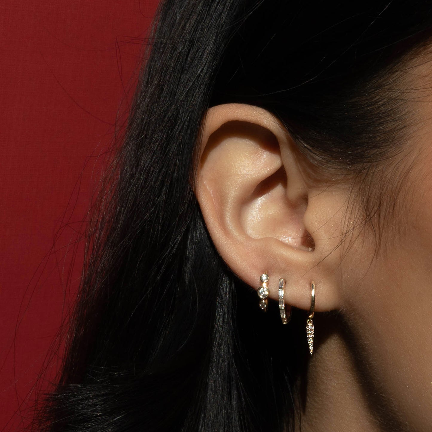 Dagger Drop Charm Diamond Hoop Earrings