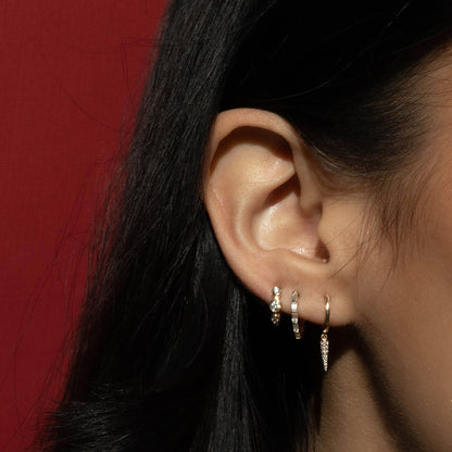 Dagger Drop Charm Diamond Hoop Earrings