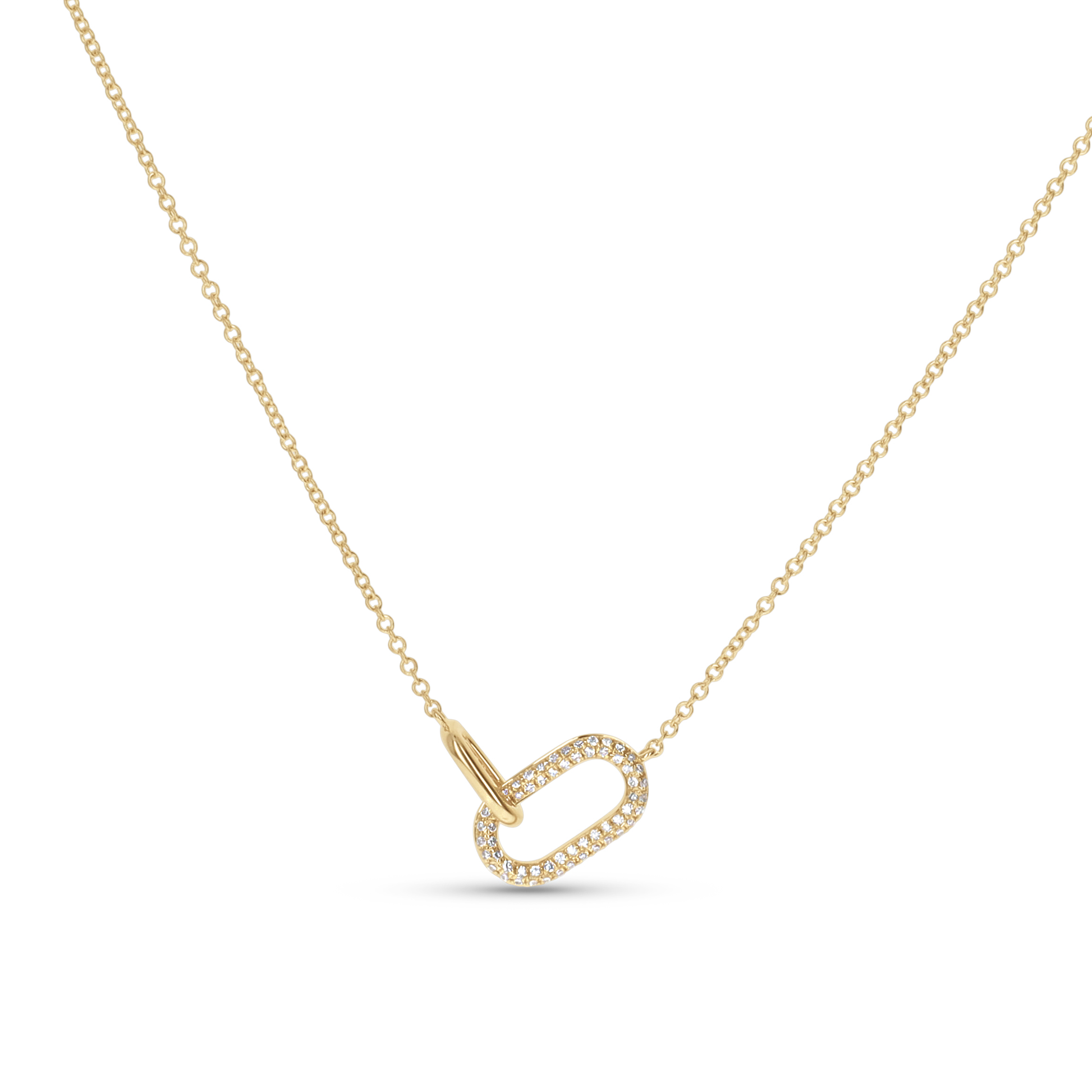 Interlocking open plain and diamond oval necklace from Alexandra Marks Jewelry