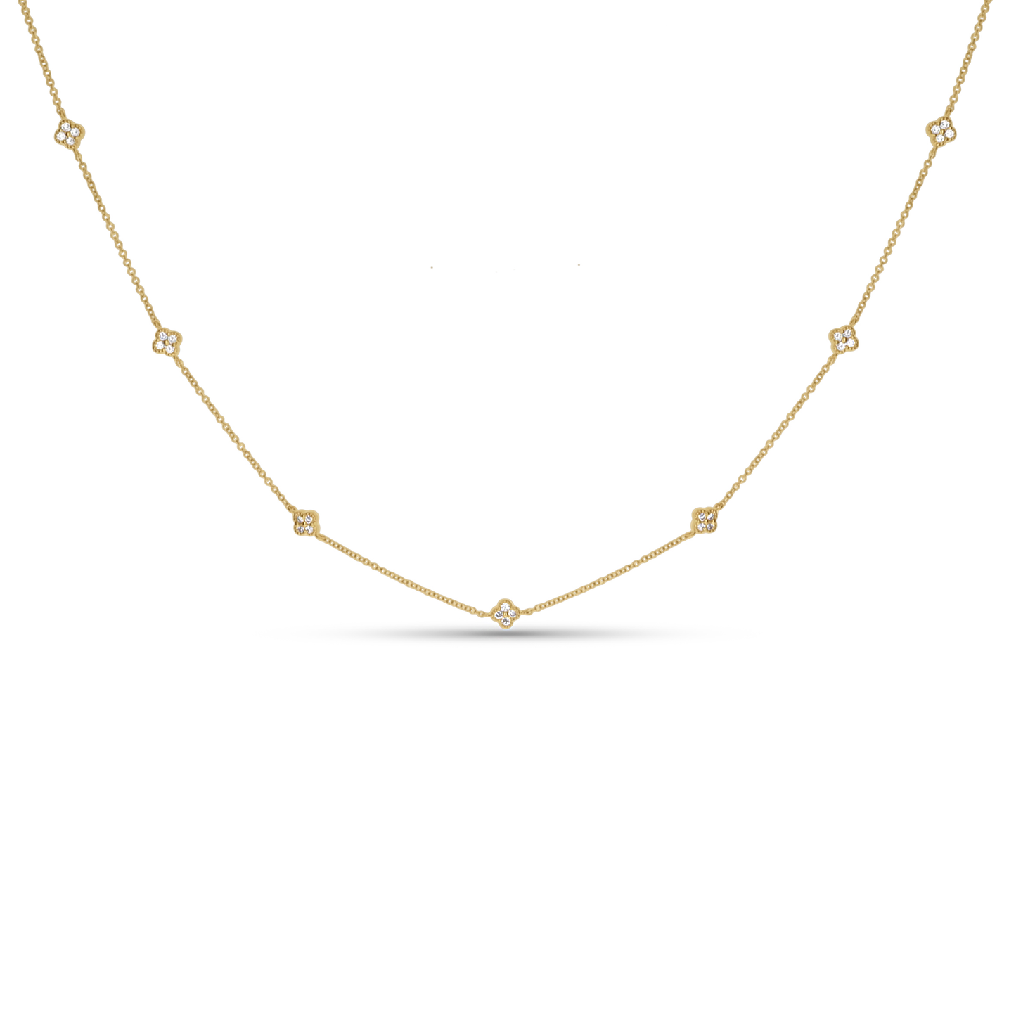 14kt Yellow Gold Necklace with Diamond Clover Stations from Alexandra Marks Jewelry