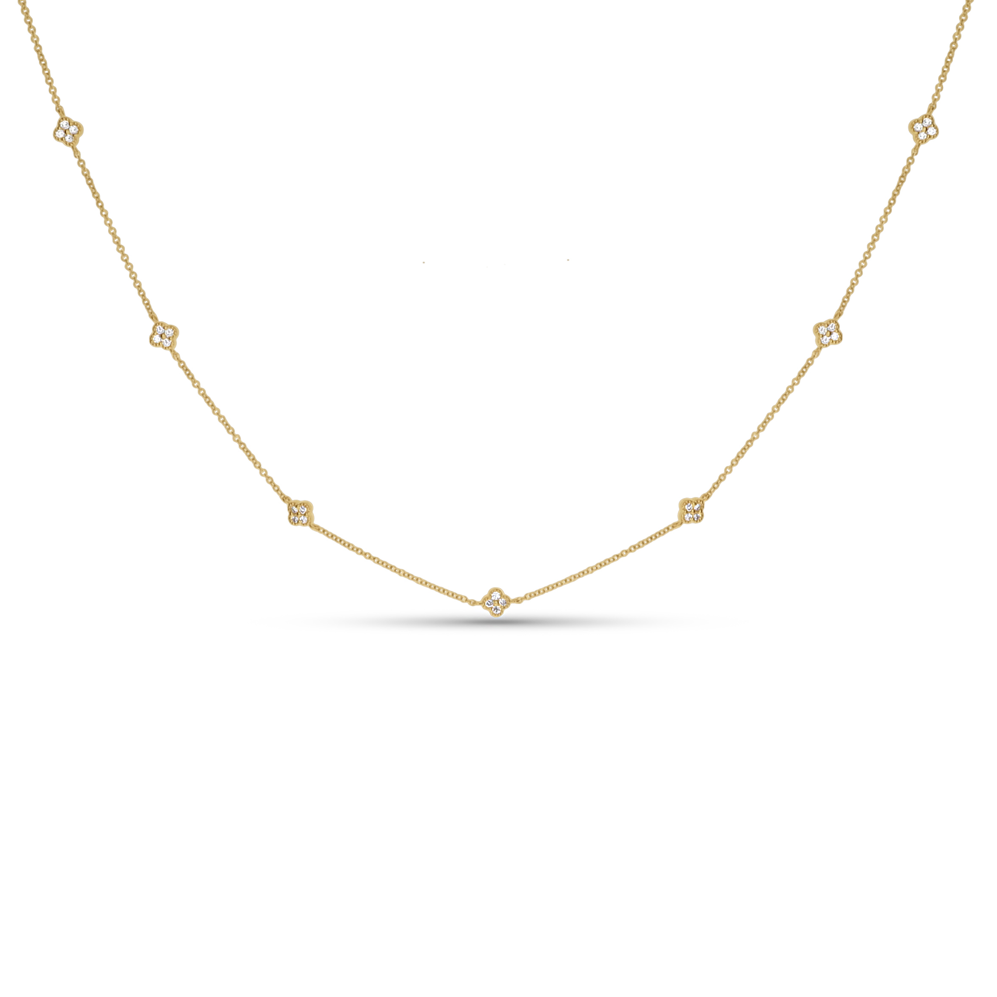 14kt Yellow Gold Necklace with Diamond Clover Stations from Alexandra Marks Jewelry