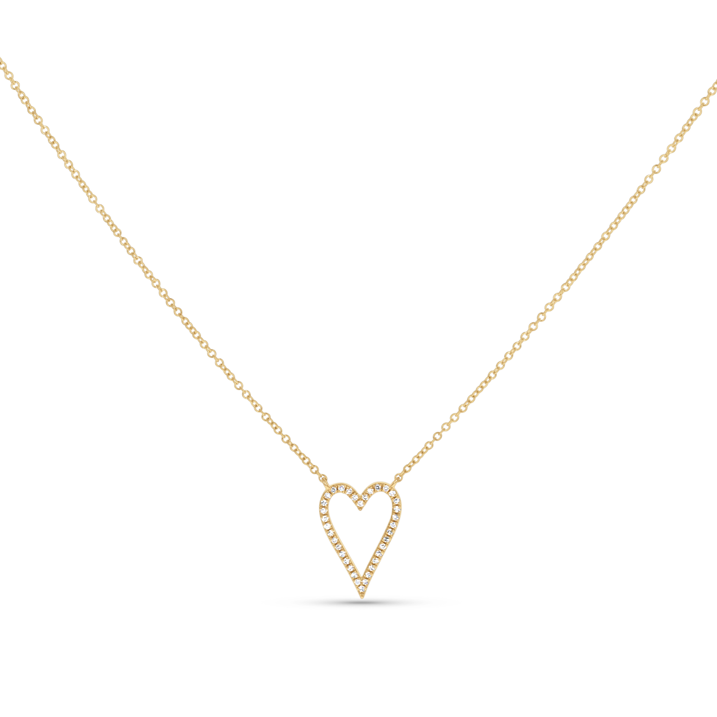 Large Diamond Open Pointed Heart Necklace in Yellow Gold From Alexandra Marks Jewelry. 
