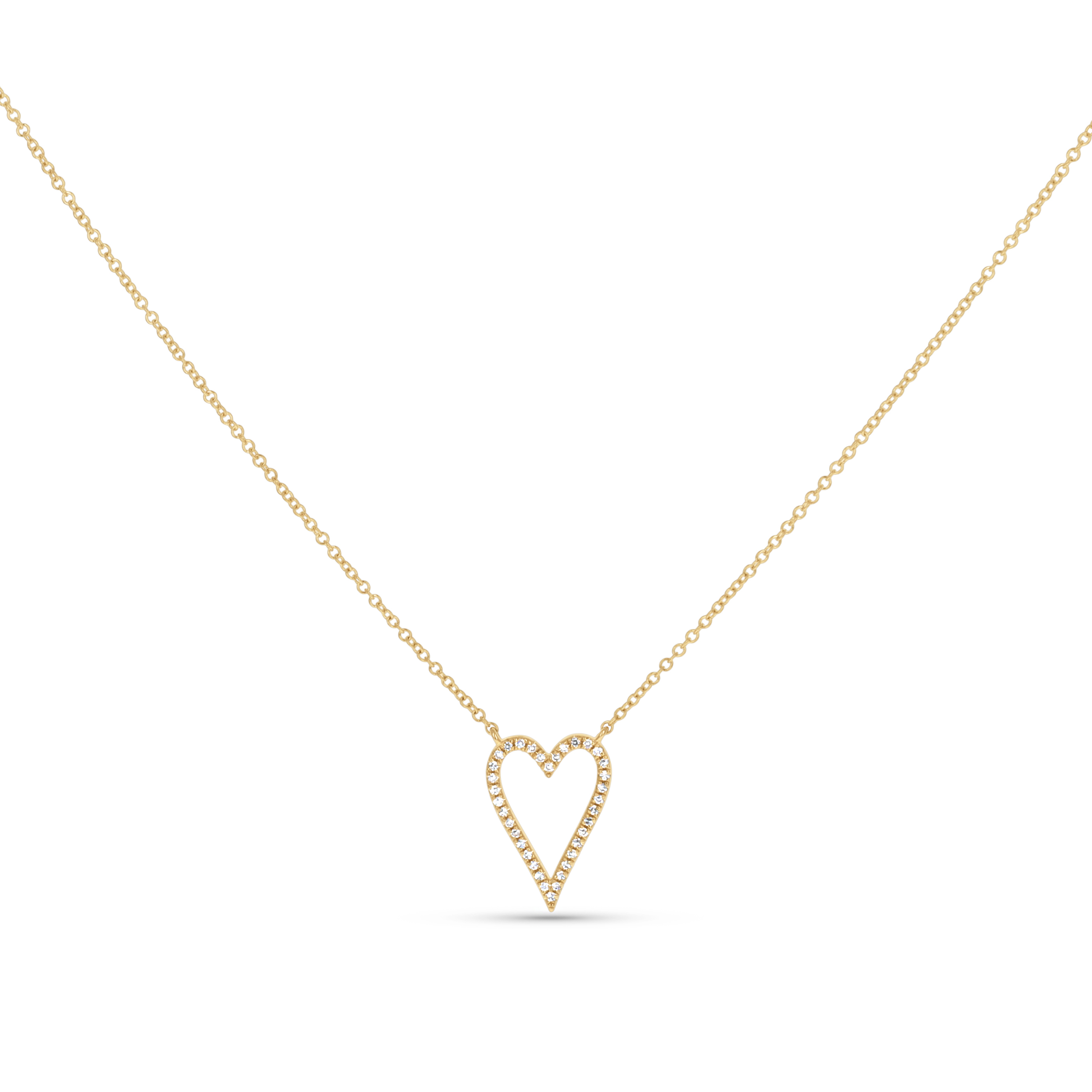 Large Diamond Open Pointed Heart Necklace in Yellow Gold From Alexandra Marks Jewelry. 