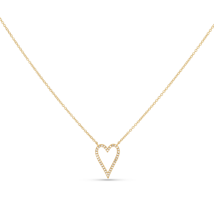 Large Diamond Open Pointed Heart Necklace in Yellow Gold From Alexandra Marks Jewelry. 