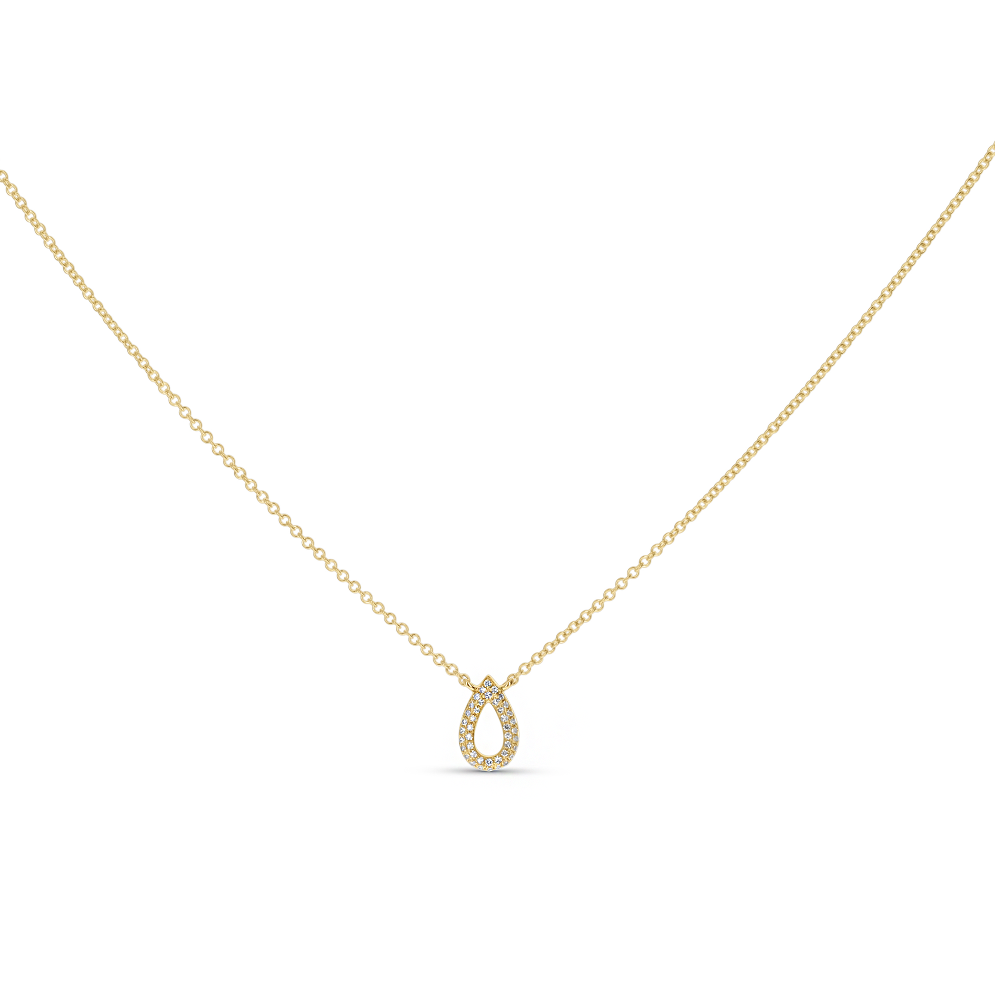 Dainty Open Pear Shaped Diamond Necklace in Gold from Alexandra Marks Jewelry