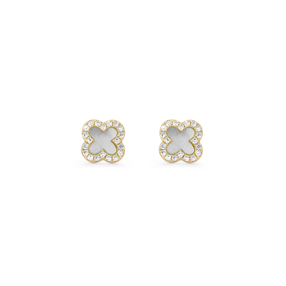White Pearl and Diamond Halo Stud Earrings from Alexandra Marks