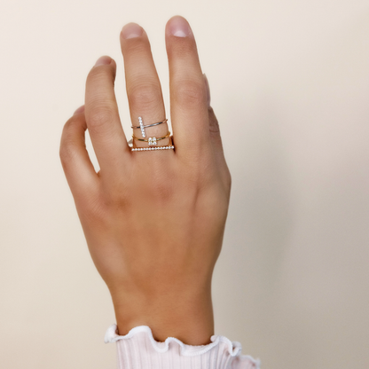 Thin Tri-Color Diamond Ring Stack