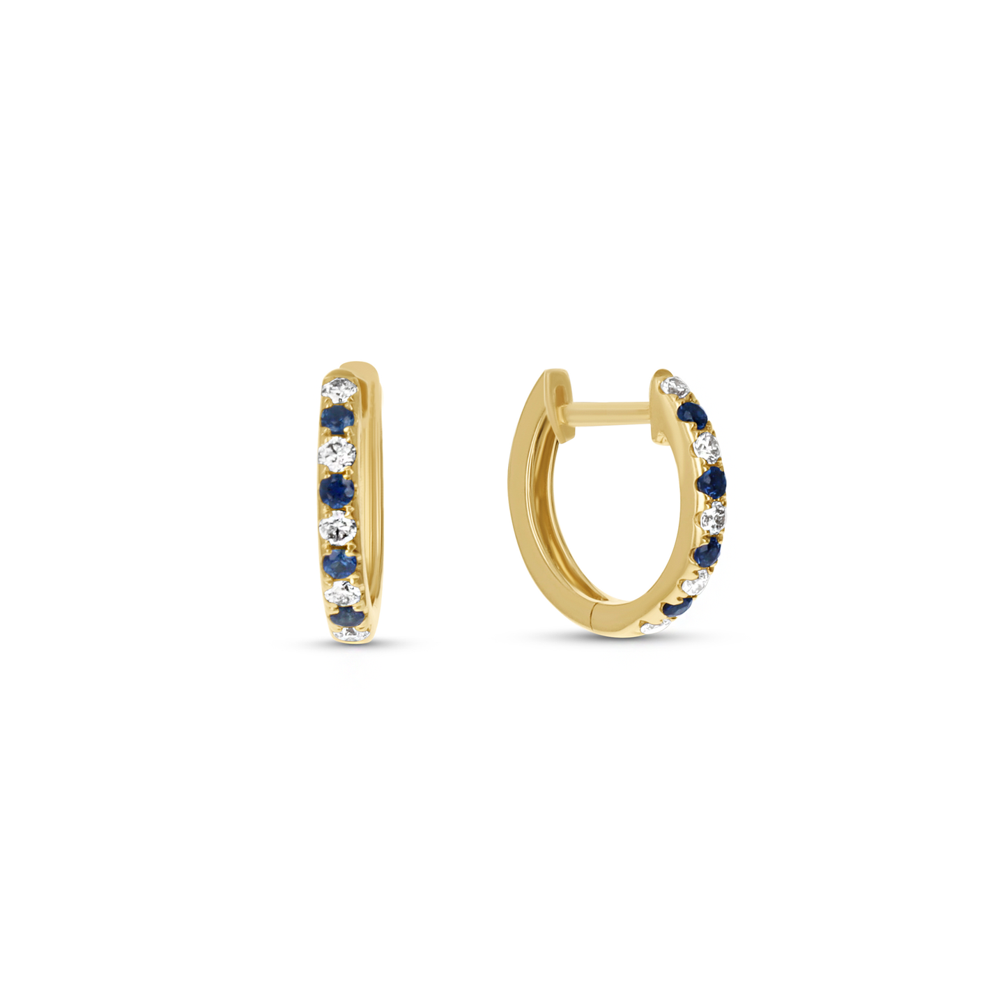 Dainty Diamond and Sapphire Birthstone Hoop Earrings in 14kt Yellow Gold