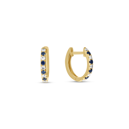 Dainty Diamond and Sapphire Birthstone Hoop Earrings in 14kt Yellow Gold