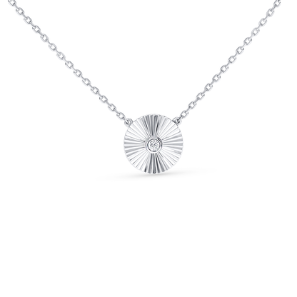 Diamond Cut Circle Necklace in White Gold