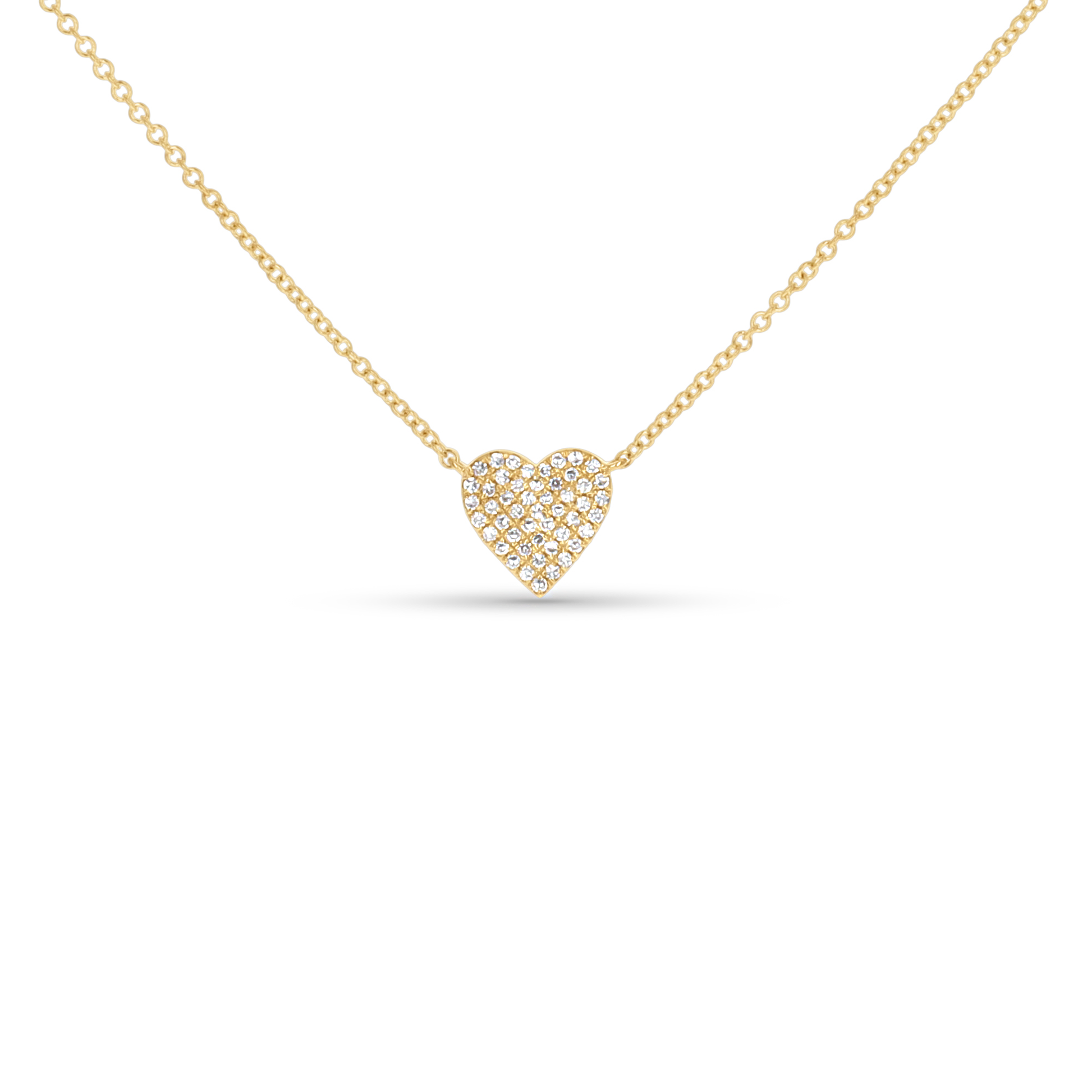Affordable Everyday heart necklace with diamonds in yellow gold. 