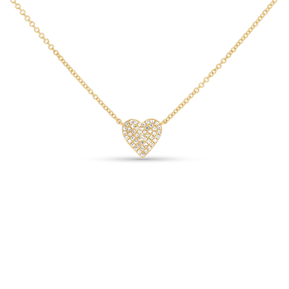 Affordable Everyday heart necklace with diamonds in yellow gold. 