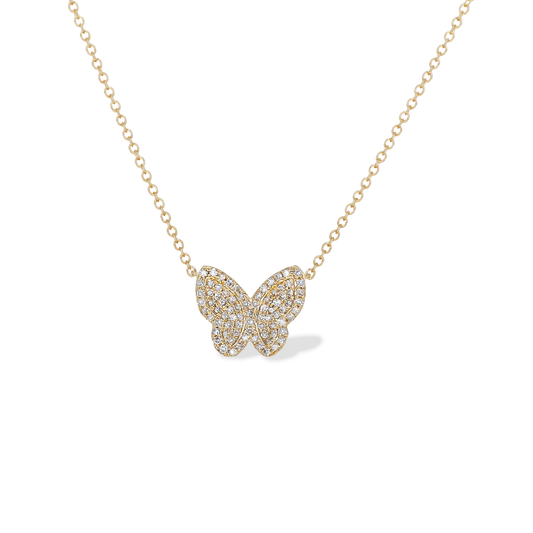 Dainty Diamond Butterfly Necklace in 14k Yellow Gold