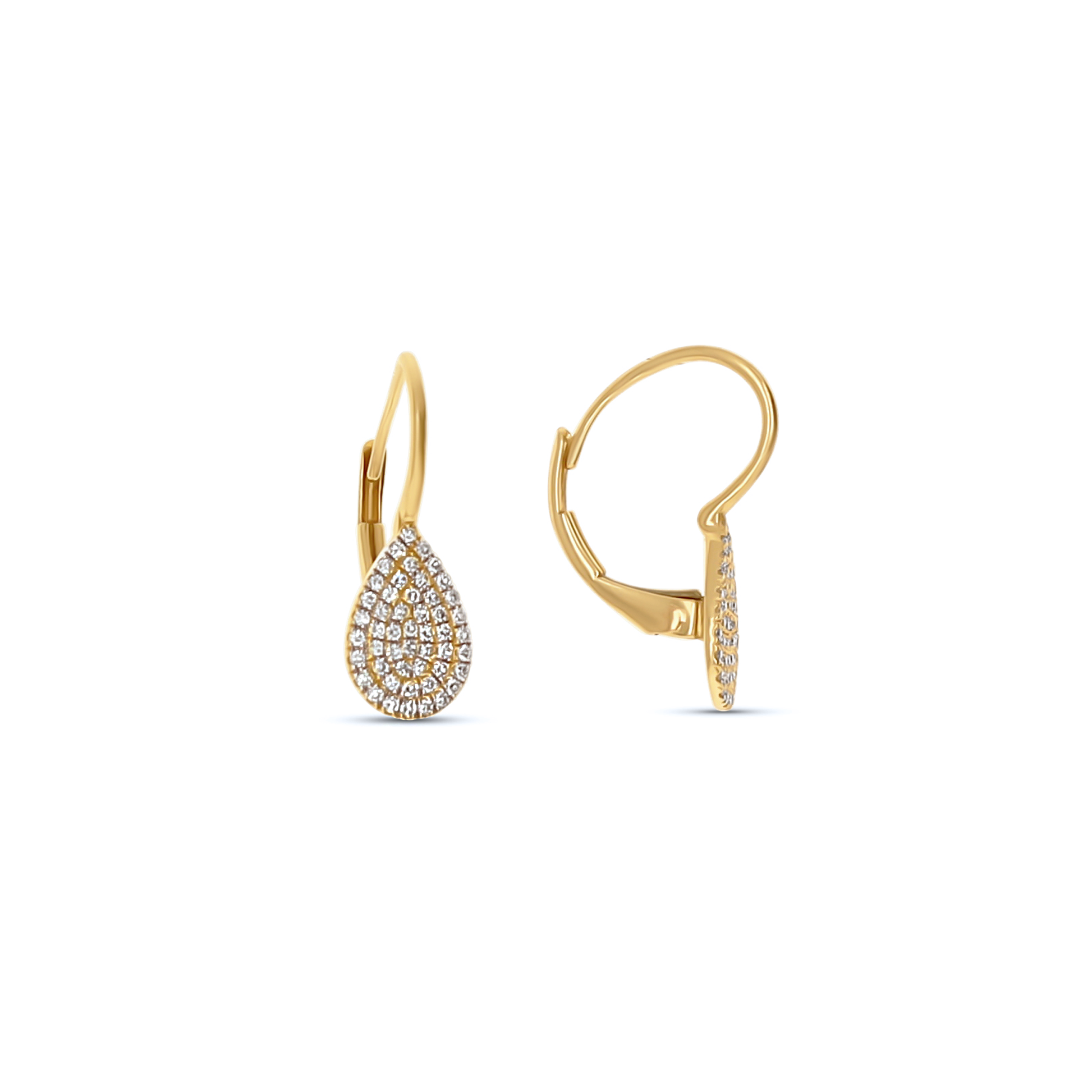 Diamond Teardrop Leverback Earrings in 14kt Yellow Gold