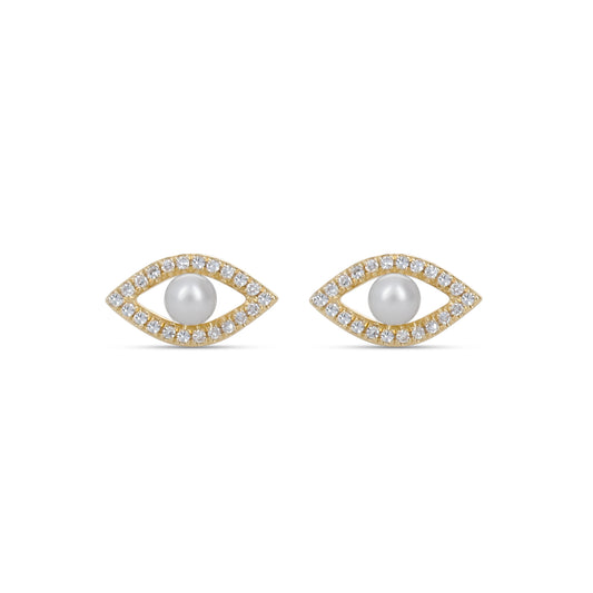 White Pearl Evil Eye Stud Earrings from Alexandra Marks Jewelry