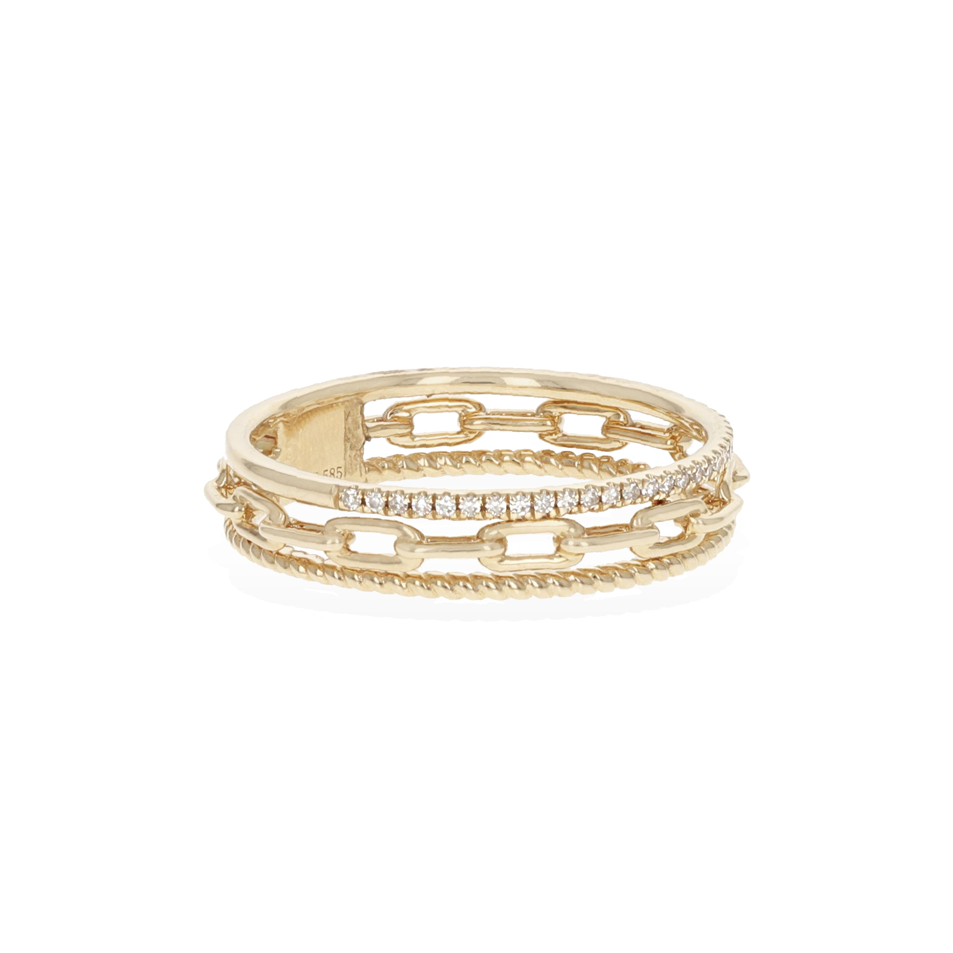 Yellow Gold Diamond Chain Ring 