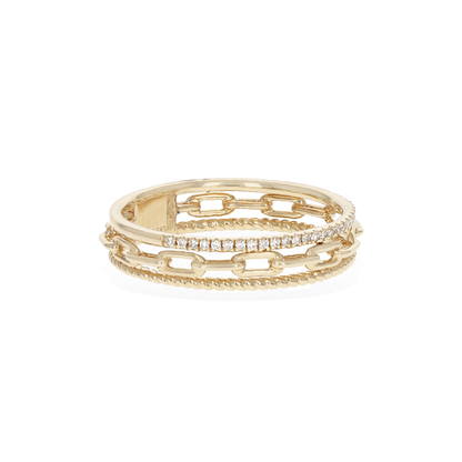 Yellow Gold Diamond Chain Ring 