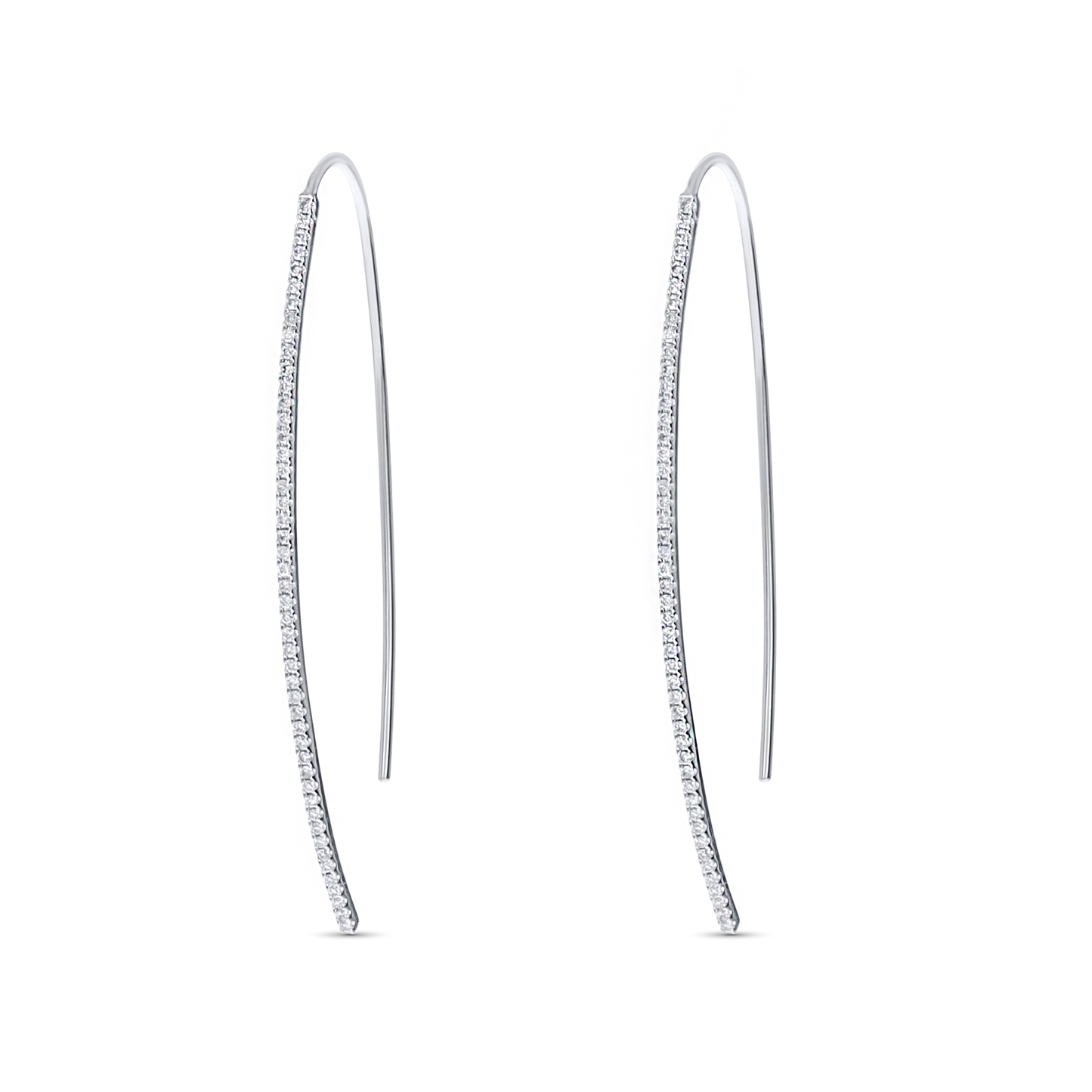 Thin Diamond Threader Hoop Earrings in 14kt White Gold