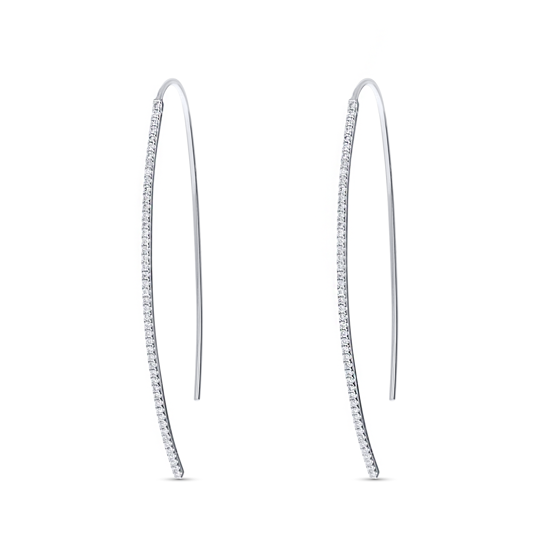 Thin Diamond Threader Hoop Earrings in 14kt White Gold