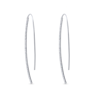 Thin Diamond Threader Hoop Earrings in 14kt White Gold