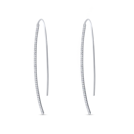 Thin Diamond Threader Hoop Earrings in 14kt White Gold