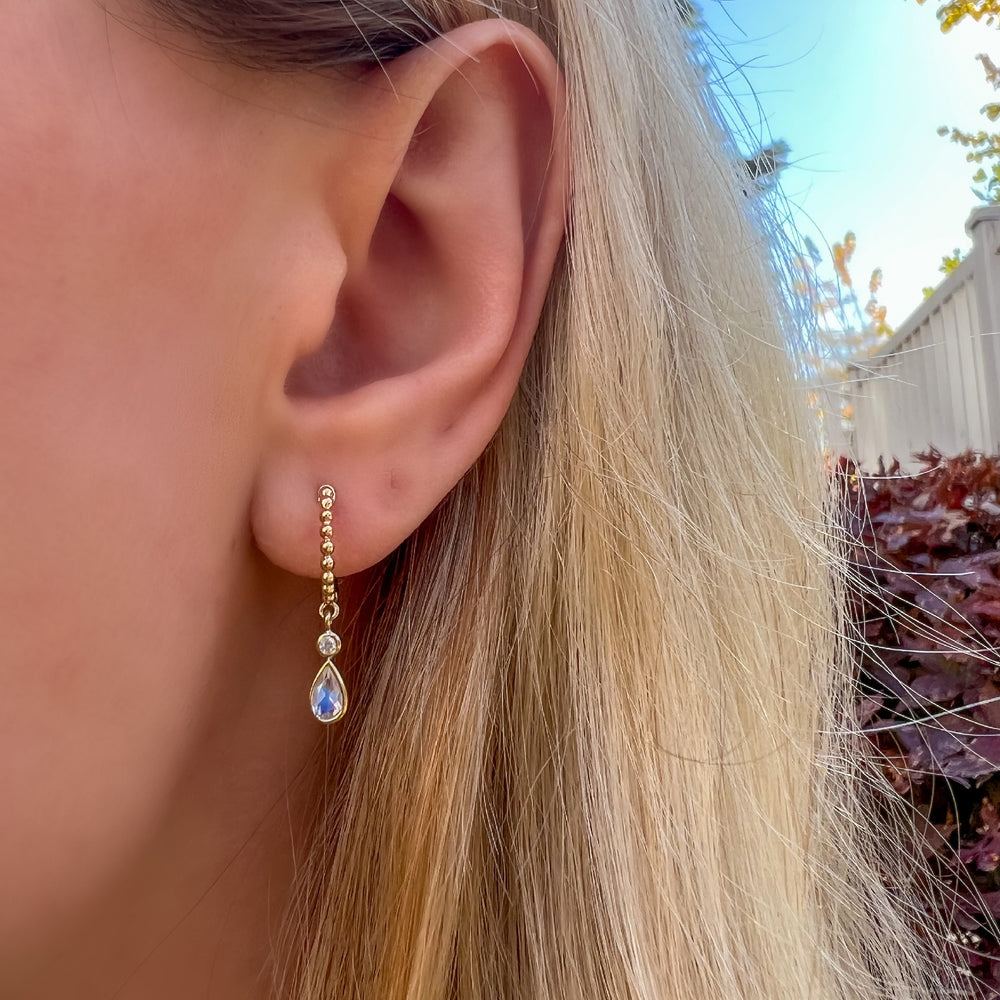 Diamond & Moonstone Charm Drop Gold Hoop Earrings | Alexandra Marks Jewelry