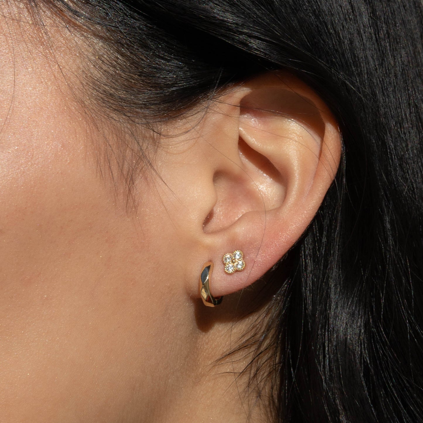 Diamond Clover Stud Earrings