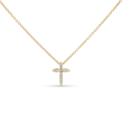Simple cross necklace in 14kt yellow gold with diamonds