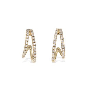 
            
                Load image into Gallery viewer, Double Row Split Pave&amp;#39; Diamond Huggie Hoop Earrings in 14k Gold from Alexandra Marks Jewelry
            
        